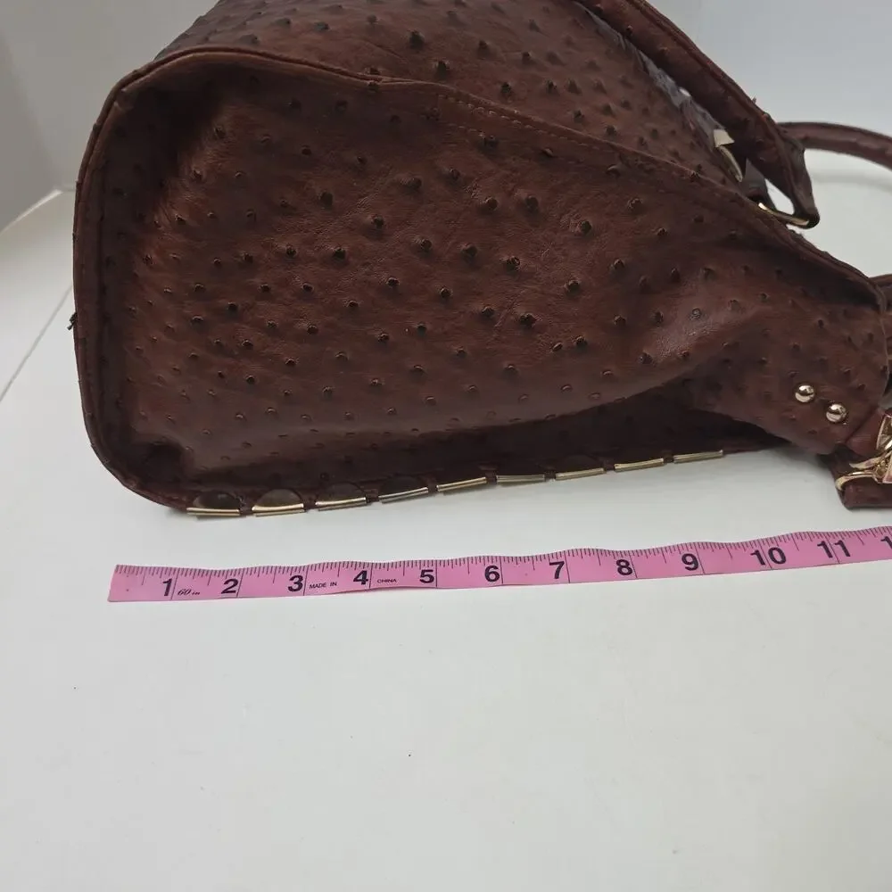 Imoshion Brown Ostrich Embossed Satchel Crossbody Large Bag Tassel Studded Purse